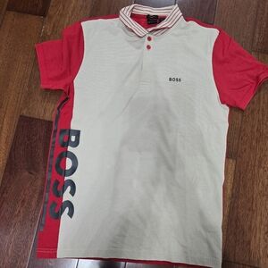 BOSS Red and Cream Polo Shirt
